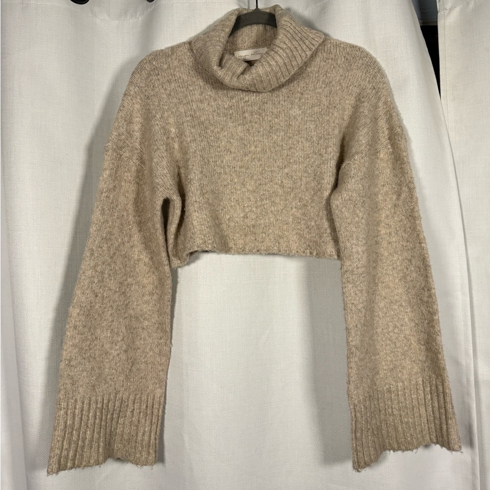 Beige Botany Tan Oatmeal Wool Blend Turtleneck Crop Sweater Size Small - Picture 7 of 7